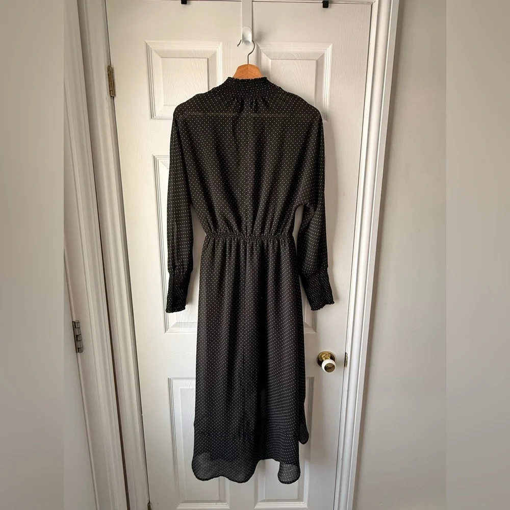 Dynamite Black Long Sleeve Polka Dot Midi Dress - Picture 5 of 12